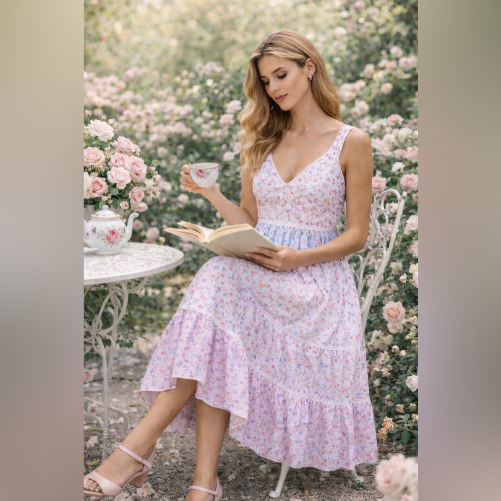 LoveShackFancy x Target Floral Cotton Knee Length Dress Cottagecore Romantic - Picture 5 of 5